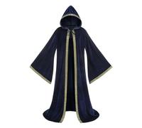 HAPNBCELE Velvet Hooded Wizard Robe with Hooded and Sleeves,Vampire, Witch, Cosplay Cloak for Halloween(Blue,140cm)