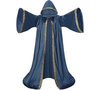 HAPNBCELE Velvet Hooded Wizard Robe with Hooded and Sleeves,Vampire, Witch, Cosplay Cloak for Halloween(Blue,59''/150cm)