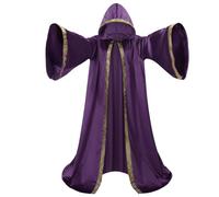 HAPNBCELE Velvet Wizard Robe Cloak with Hood Men Women, Sorcerer Renaissance Costume Medieval Cape Long Sleeve Halloween (Purple, 67"/170CM)