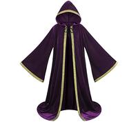 HAPNBCELE Wizard Cloak Men Mysterious Medieval Renaissance Robe Cloak with Hood Women Halloween Costume-Purple