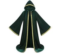 HAPNBCELE Wizard Cloak Men Mysterious Medieval Renaissance Robe Cloak with Hood Women Halloween Costume-Green