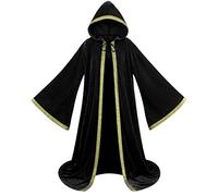 HAPNBCELE Wizard Robe Cloak with Hood Men Women, Renaissance Costume Medieval Velvet Cape Long Sleeve Halloween Dress Up (Black, 56 Inches/140cm)