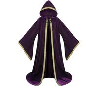 HAPNBCELE Wizard Robe Cloak with Hood Men Women, Renaissance Costume Medieval Velvet Cape Long Sleeve Halloween Dress Up (Purple, 63 Inches/160cm)