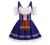 HAPNBCELE Women Oktoberfest Costume Adult German Bavarian Dirndl Off-Shoulder Velvet Blue Beer Dress Halloween Carnival Cosplay XL