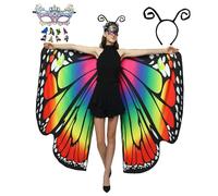 HAPNBCELE Womens Double-Sided Butterfly Wings Costume, Butterfly Cape with Lace Mask Headband Fairy Party Halloween Christmas (Rainbow, 165 x 135cm)