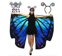 HAPNBCELE Womens Double-Sided Butterfly Wings Costume, Butterfly Cape with Lace Mask Headband Fairy Party Halloween Christmas (Blue Purple, 165 x 135cm)