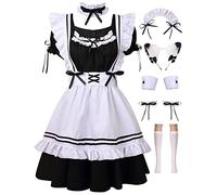HAPNBCELE Women's French Anime Maid Costume Lolita Maid Costume Cat Ears Masquerade Cosplay Party Set，black-XL