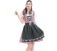 HAPNBCELE Women's German Oktoberfest Costume Dirndl Dress Slimming Plaid Dress Mardi Gras Bavarian Costume Mardi Gras Party(Army green check,S)