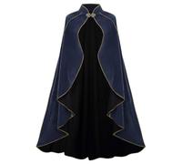 HAPNBCELE Women's Medieval Cloak Renaissance Velvet Cape with Stand-Up Collar Queen Empress Princess Costume Halloween Christmas Party Cosplay Dress Up (Grey-Blue, 43.3“/110cm)