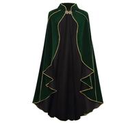 HAPNBCELE Women's Medieval Cloak Renaissance Velvet Cape with Stand-Up Collar Queen Empress Princess Costume Halloween Christmas Party Cosplay Dress Up (Green, 43.3“/110cm)