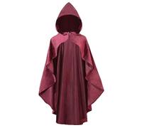 HAPNBCELE Womens Medieval Cloak with Hood, Renaissance Cape Costume Halloween Wizard Cosplay LARP Renaissance Fair RPG Party (Wine Red, 39.3“/100cm)