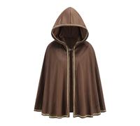 HAPNBCELE Women's Medieval Hooded Cloak, Renaissance Velvet Cape with Gold Lace Trim, Queen Empress Princess Costume Halloween Christmas Party Cosplay Dress Up (Brown, 65cm/25.59“)