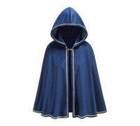 HAPNBCELE Women's Medieval Hooded Cloak, Renaissance Velvet Cape with Gold Lace Trim, Queen Empress Princess Costume Halloween Christmas Party Cosplay Dress Up (Apollo Blue, 65cm/25.59“)