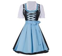 HAPNBCELE Women's modern German Bavarian belted dress with floral embroidery for Oktoberfest costumes for festivals and parties（Sky blue,2XL）