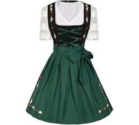 HAPNBCELE Women's modern German Bavarian belted dress with floral embroidery for Oktoberfest costumes for festivals and parties(Army green,XL