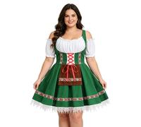 HAPNBCELE Womens Oktoberfest Costume Plus Size, German Dirndl Dress One-Shoulder Beer Festival Bavarian Carnival Halloween (Green, 3X)