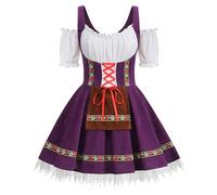 HAPNBCELE Womens Oktoberfest Costume Plus Size, German Dirndl Dress One-Shoulder Beer Festival Bavarian Carnival Halloween (Purple, 1X)