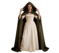 HAPNBCELE Women's Renaissance Cloak with Hood, Medieval Cape Queen Princess Witch Costume Halloween Christmas LARP Party (Army Green, 51.18"/130cm)