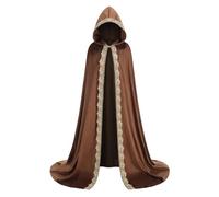 HAPNBCELE Women's Renaissance Cloak with Hood, Medieval Velvet Cape Queen Princess Witch Costume Halloween Christmas Party (Brown, 51.18"/130cm)