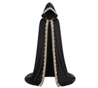HAPNBCELE Women's Renaissance Cloak with Hood, Medieval Velvet Cape Queen Princess Witch Costume Halloween Christmas Party (Black, 66.92"/170cm)