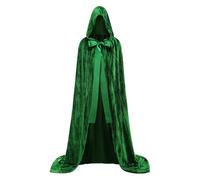HAPNBCELE Womens Velvet Cape Hooded Cloak, Halloween Christmas Costume Medieval Masquerade Wizard Vampire Party Fancy Dress (Green, 66.92"/170cm)
