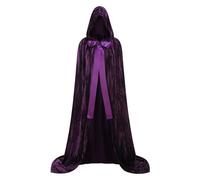 HAPNBCELE Womens Velvet Cape Hooded Cloak, Halloween Christmas Costume Medieval Masquerade Wizard Vampire Party Fancy Dress (Purple, 66.92"/170cm)