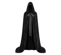 HAPNBCELE Womens Velvet Cape Hooded Cloak, Halloween Christmas Costume Medieval Masquerade Wizard Vampire Party Fancy Dress (Black, 59.05"/150cm)
