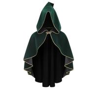 HAPNBCELE Women's Velvet Cloak with Hood, Renaissance Medieval Hooded Cloak for Women, Halloween Hood Cape with Metal Loop Clasp Curled edge green 21.65inch