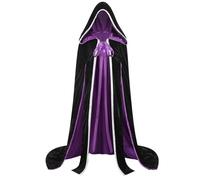HAPNBCELE Womens Wizard Cloak Robes Velvet Stain Reversible Cape, Medieval Witch Costume Halloween Fancy Dress Party Outfit (Black&Purple, 150cm/59inch)