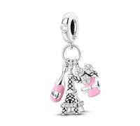 Hapour 925 Sterling Silver Charms for Bracelets Necklaces -Eiffel Tower Charm with Pink Rose,Love Heart Wedding Beads Jewelry Gifts for Mom Daughter