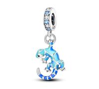 Hapour Blue Gecko Charm Animal Heart Dangle Charm 925 Sterling Silver Bead for Charm Bracelet Necklace with Cubic Zirconia, Christmas Gifts Lucky Symbol Jewelry for Women