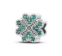 Hapour Heart Clover Charms for Charm Bracelet and Necklace, 925 Sterling Silver Beads Charm with Green CZ Stones DIY Lucky Charm Jewelry Gifts for Women and