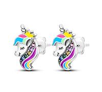 Hapour Unicorn Stud Earrings for, Initial Unicorn CZ Stud Earrings S925 Sterling Silver Post Hypoallergenic Earrings Lovely Gifts for Daughter Birthday Party