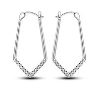 Hapour V-Shaped CZ Hoop Earrings in 925 Sterling Silver, Geometric Hypoallergenic Long Rectangle Teardrop Big Hoop Earrings for Women