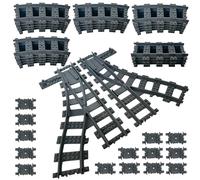 Hapoyxm 40 PCS Building Blocks City Train Tracks Set, 4 Straight Rails, 2 Crossings, 14 Flexible, 20 Curved Rails, Construction Toy Set Compatible with with All Major Brand