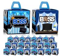 HAPPARTY BOSS Party Favor Boxes - 24 PCS, Blue BOSS Boy Gift Goodie Boxes, First and Second Birthday Favorites, Party Supplies