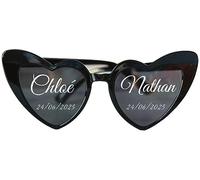 Happenings Heart-shaped Glasses With Inscriptions - Your Own Text - Personalised Heart Sunglasses - Mr & Mrs, Name, Date, etc. Perfect for Wedding, Hen Night, Party, Gift, Photobooth - UV400 (Black)
