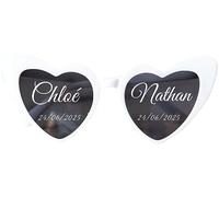 Happenings Heart-shaped Glasses With Inscriptions - Your Own Text - Personalised Heart Sunglasses - Mr & Mrs, Name, Date, etc. Perfect for Wedding, Hen Night, Party, Gift, Photobooth - UV400 (White)