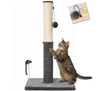 Happi N Pets 29.5" Tall Cat Scratching Post, Cat Scratcher for Indoor Cats, Sisal Scratch Post & Carpet Post in One, Stable Cat Scratch Post with Two Toys, Extra Free Toy, Smokey Gray