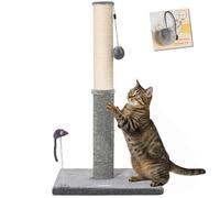 Happi N Pets 29.5" Tall Cat Scratching Post, Cat Scratchers for Indoor Cats, Sisal Scratch Post & Carpet Post in One, Stable Cat Scratch Post with Two Toys, Extra Free Toy, Light Gray