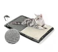 Happi N Pets Cat Scratcher Mat, 3 in 1 Foldable Sisal Mat for Small & Medium Cats, Portable Natural Scratcher with Memory Foam Bed & Interactive Toy, Rectangular, Grey