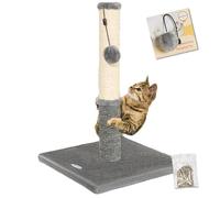 Happi N Pets Cat Scratching Post, Cat Scratcher for Kittens or Medium Cats, Sisal Scratch Post & Carpet Post in One, Stable Kitten Scratching Post with Replaceable Toy, Extra Free Toy, Light Gray