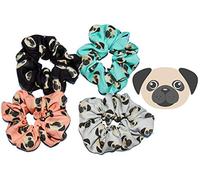 Happie Hare Pug Dog Hair Scrunchies 4 Pack Cotton Elastic Hair Bands Scrunchie for Women or Girls Hair Accessories