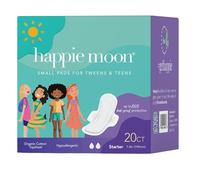 Happie Moon First Period Starter Pads for Tweens & Teens - Organic Topsheet - Ultra Thin with Wings - Chlorine-Free & Unscented, 20 Count