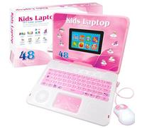 Happiegg Kids Laptop Educational Toy, 48 Learning Activities, 15x8cm Colour Screen, Maths English Music Games, Boys & Girls Age 5+, Pink