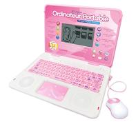 Happiegg Kids Laptop English/French - Bilingual Educational Computer Toy with 130 Activities-Teaches Maths, Spelling, Logic, Games & Music - Christmas Birthday Gifts for Boys Girls, Pink