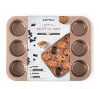 HAPPIELS Non Toxic Nonstick 12 Cup Muffin Pan | PFOA BPA free Nontoxic Cupcake Tin | Best Non Stick Muffin Pans | Muffin tins | Cupcakes Tray | Carbon Steel Bakeware Mold Trays