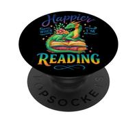 Happier When I'm Reading Book Dragon PopSockets Adhesive PopGrip