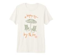 Happiest By The Sea Beach Chairs Umbrella Seashell Vacation Premium T-Shirt