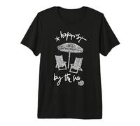 Happiest By The Sea Beach Chairs Umbrella Seashell Vacation Premium T-Shirt